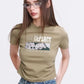 Women's Green Slim T-Shirt with Portrait Graphic Print, Y2K Ruched Short Sleeve Tee for Summer, Chic Aesthetic Crop Top