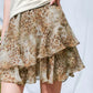 Women's Mini Skirt with Shimmery Leopard Print & Tiered Ruffle Detail, Chic Elastic Waist Lightweight Bottom for Summer