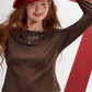 Women's Mock Neck Long Sleeve Tee with Cuff Button Detail, Slim Fit Heather Casual Top for Everyday Wear
