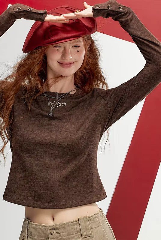 Women's Mock Neck Long Sleeve Tee with Cuff Button Detail, Slim Fit Heather Casual Top for Everyday Wear