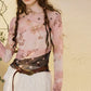 Women's Oriental Asymmetrical T-shirt with Floral Polka Dot Print, Lightweight Long Sleeve Patchwork Tee for Summer
