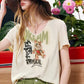 Women's V-Neck Casual T-Shirt with Graffiti Stitch Teddy Bear Graphic Print, Short Sleeve Regular Soft Tee for Summer
