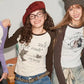 Women's Vintage Contrast Raglan T-Shirt with Cute Graphic Print, Retro Long Sleeve Casual Top for Daily Wear