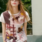 Women's Western Patchwork Graphic T-Shirt with Horse & Cowboy Boot Print, Short Sleeve Regular Fit Tee for Summer