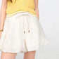 Women's White Elastic Waist Drawstring Ruffle Hem Wide Leg Shorts, Loose Chiffon Bubble Culotte Pants for Daily