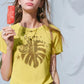 Women's Y2K Cropped T‑Shirt with Monstera Leaf Graphic Print, Slim Short Sleeve Tee for Summer, Casual Streetwear Top