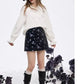 Y2K High Waist Gothic Floral A-Line Skirt Women, Black Skirt with Purple Print, Romantic Shoujo Cute Short Skirt