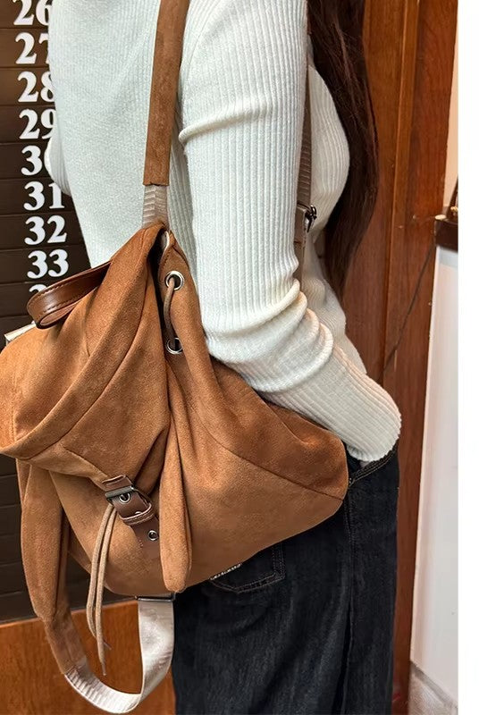 Y2K Preppy Solid Bunny Ear Hat Belt Buckle Backpack For Women